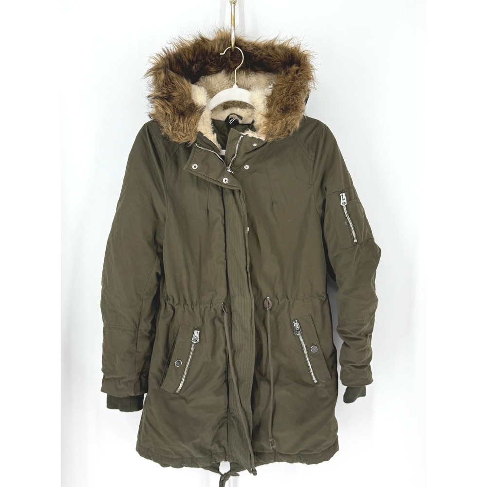 Womens Parka Jacket Faux Fur Trim Hood Utility Gorpcore Size 8 Bella Northwest
